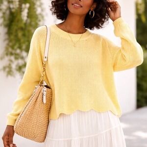 Cotton Emporium‎ Sweater Yellow Scalloped Hem Spring Stitch Fix M